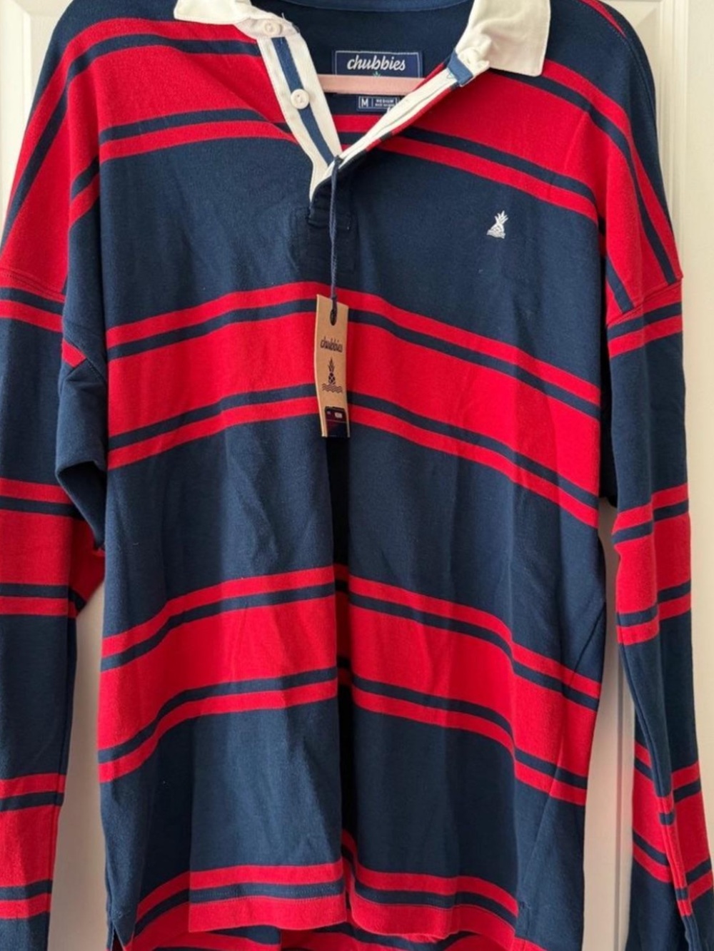 chubbies Navy & Red Striped Long-Sleeve Rugby Polo